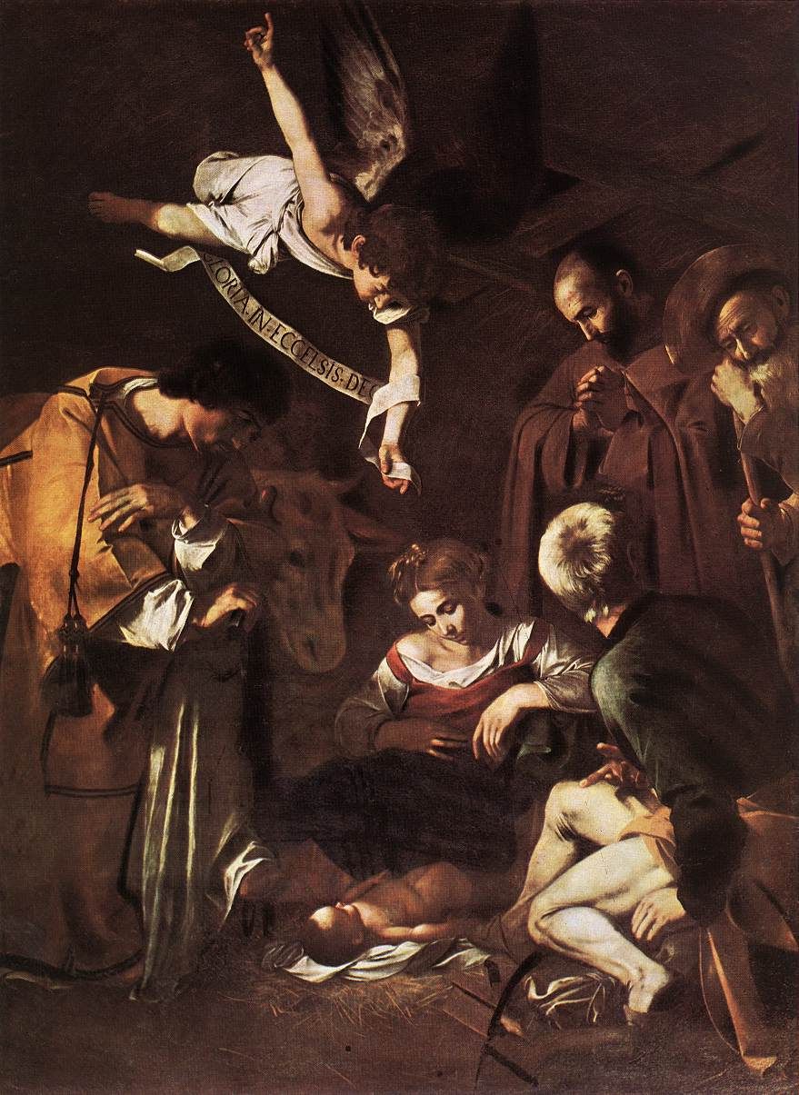 Caravaggio Nativita con i santi Francesco e Lorenzo